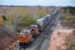 Eastbound stack train races down the hill